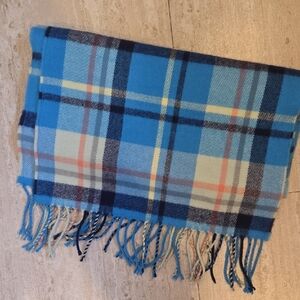 D&Y Softer Than Cashmere Blue Multi-Colored Fringed Edge Unisex Scarf
